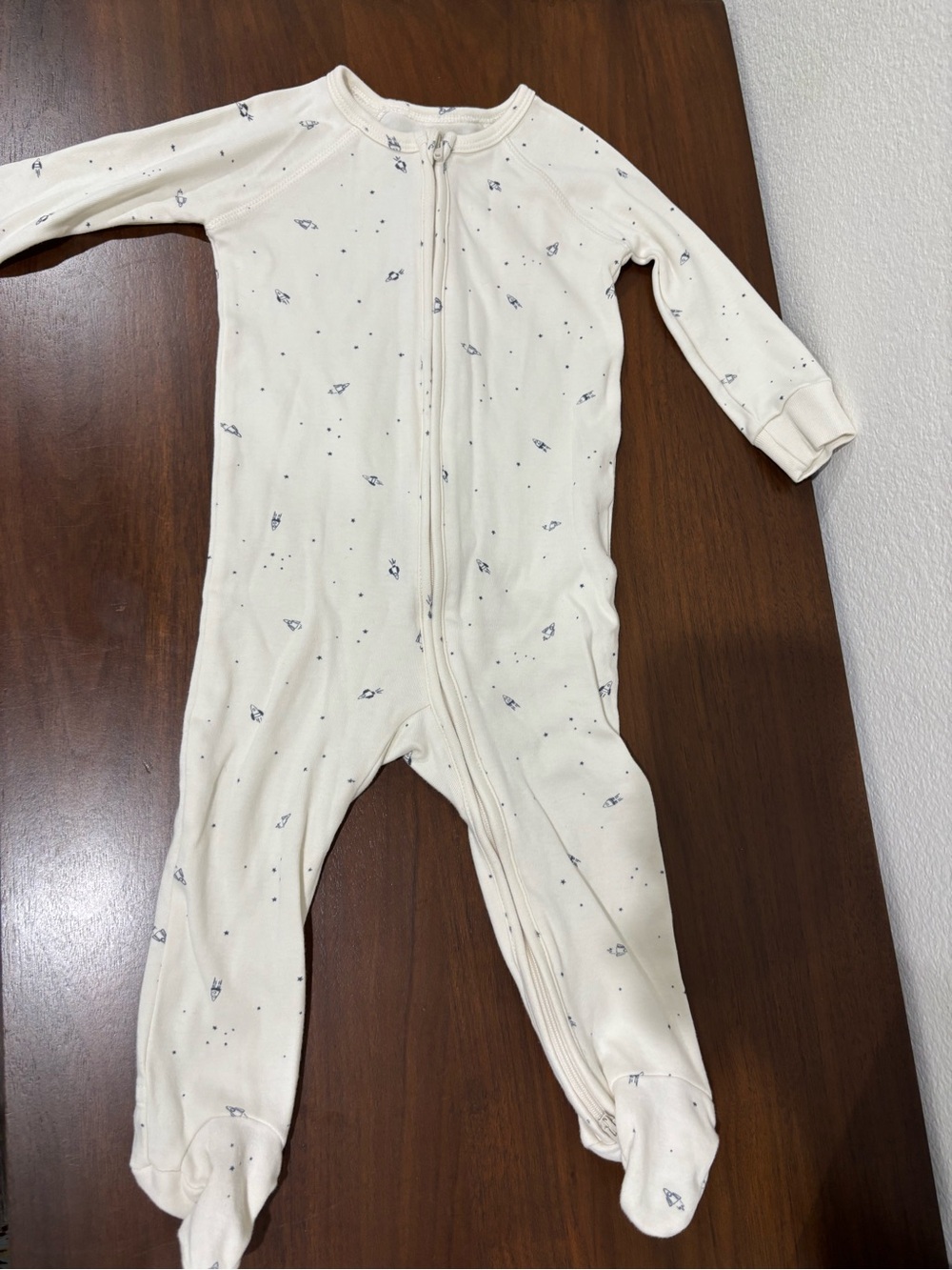 Pehr Cream Footed Baby One-Piece Sleeper with Subtle Navy Print